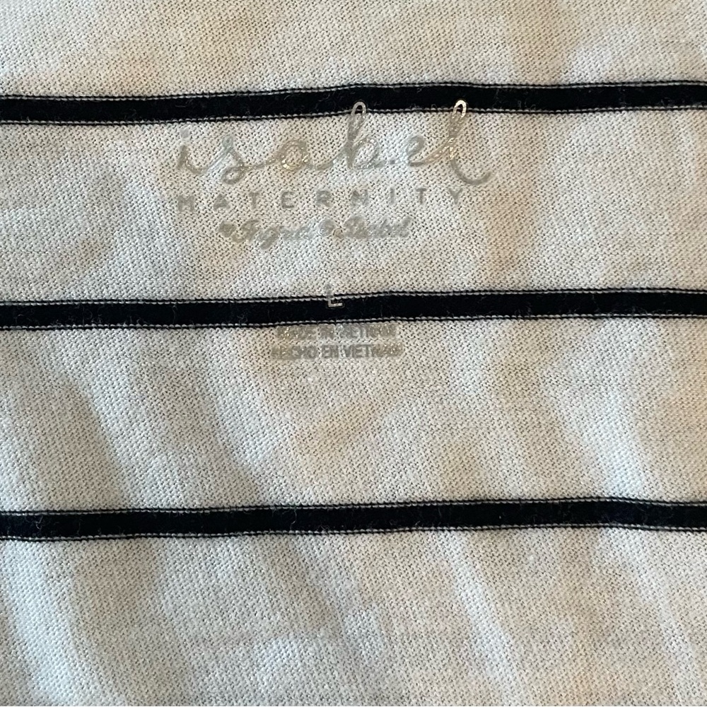 Isabel Maternity Shirt Size Large Black White Short Sleeve V-Neck Side Shirred - Picture 2 of 5